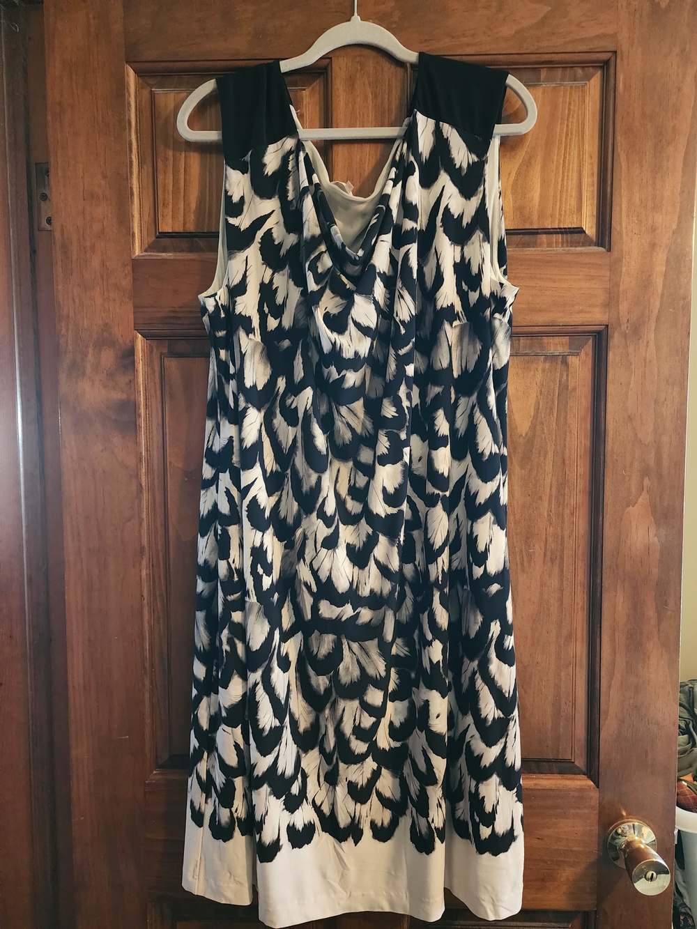 Calvin Klein 3X Black Ivory Feather Print Sleeveless Dress